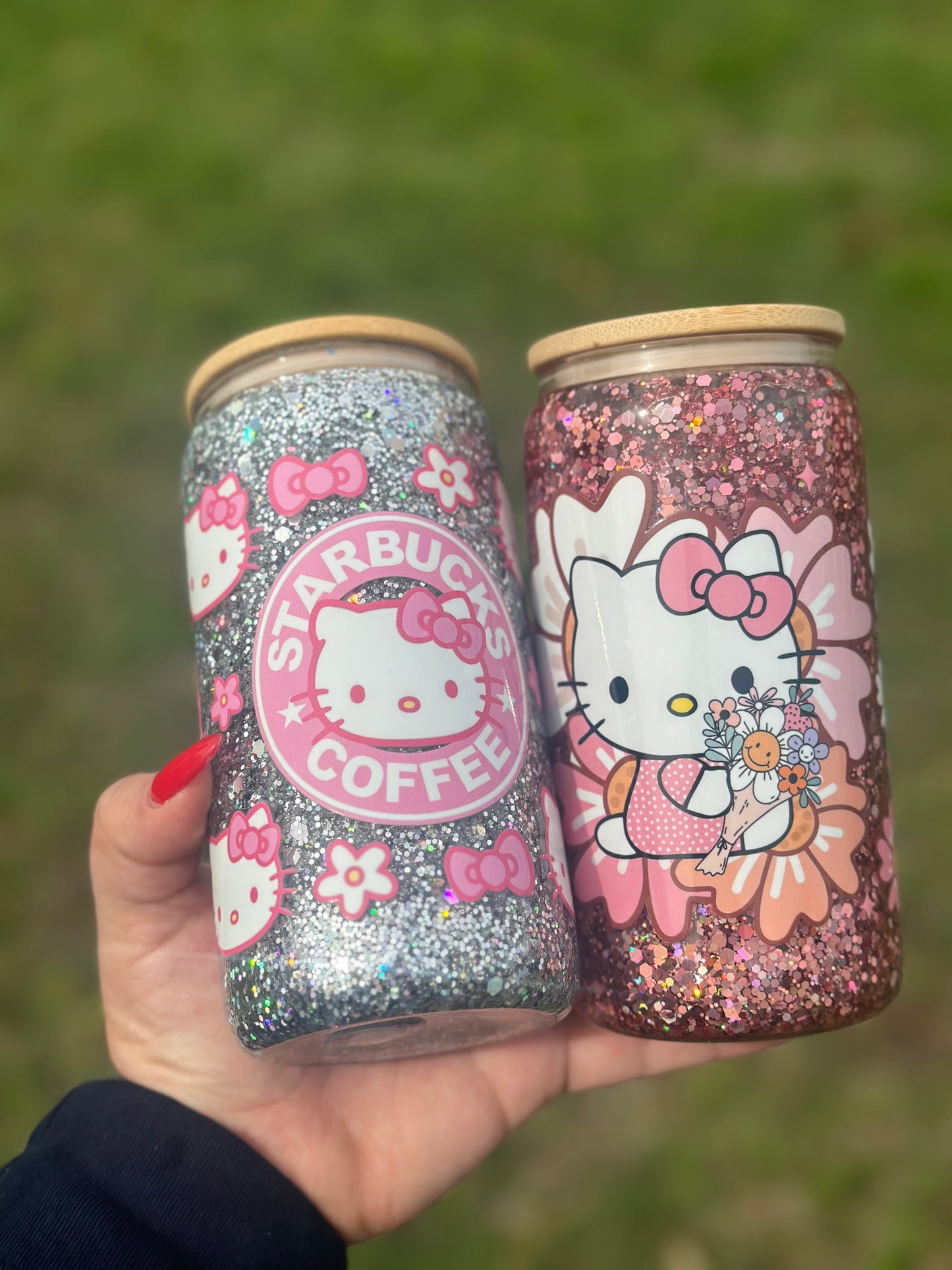 16 oz GLITTER glass can *PREMADE DESIGNS*