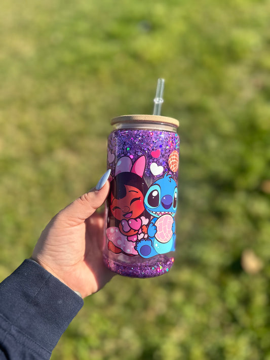 16 oz GLITTER glass can *PREMADE DESIGNS*